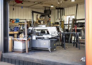 Canyon Rigging Custom Rigging Fabrication Shop. The shop has multiple tools used for custom fabrication of rigging equipment