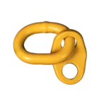 Canyon rigging product photo of engine lifting brackets. They are painted yellow and displayed on a black product wall.