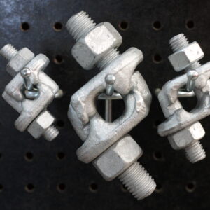 Canyon Rigging product photo of Wire Rope Fist grips. There are three products hung on a product wall. the Wire Rope Fist grips are clean metal.