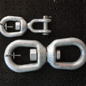 Canyon Rigging product photo of forged swivels. two are pictured in this photo and they are displayed on a product wall.