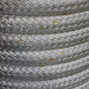 Product photo of Canyon Rigging Double Braided Rope. It is rolled up and white ready to be measured and cut.