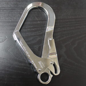Canyon Rigging product photo of a ladder hook. the ladder hook is polished metal.