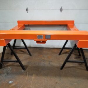Product photo of a Custom spreader beam made by Canyon Rigging. It is branded with Rig-It and is pained orange.