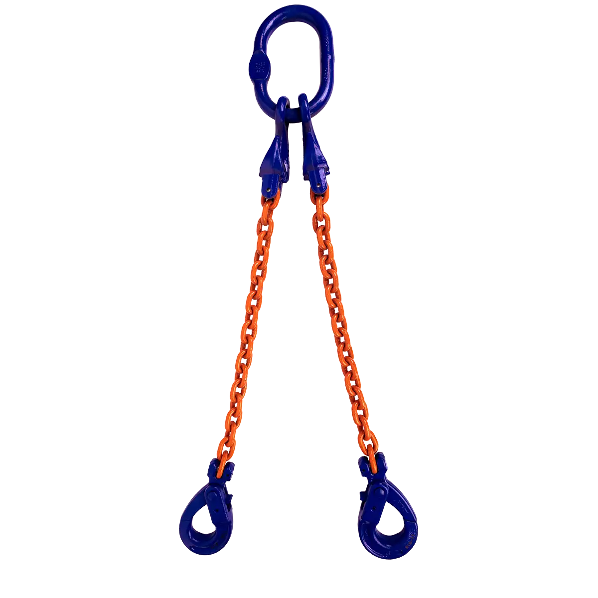 Product photo of a2 leg-grade 100 chain bridle sling with self-locking hooks with Self-Locking Hooks.