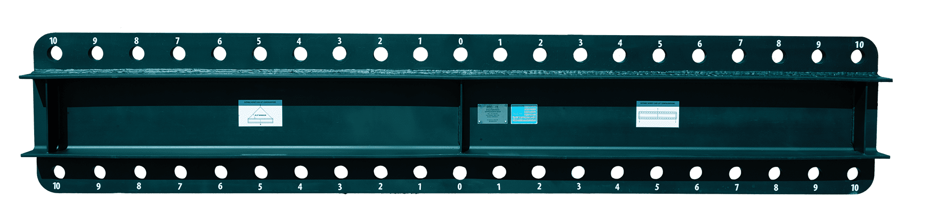 Product Photo of a custom spreader bar made for SAIT. The spreader bar is labeled with numbers to help visualize hole spacing and is given illustrations to teach compositions.
