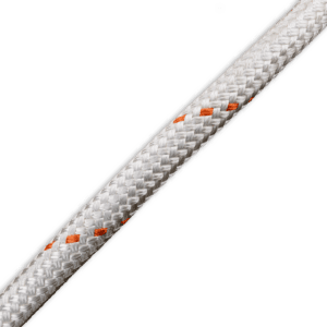 Product photo of Canyon Rigging Double Braided Rope. It is rolled up and white ready to be measured and cut.