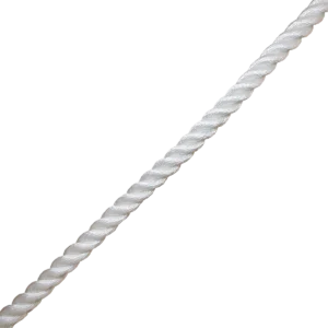 Canyon Rigging Product Photo. The photo Shows a roll of three strand rope . the rope is white and clean.