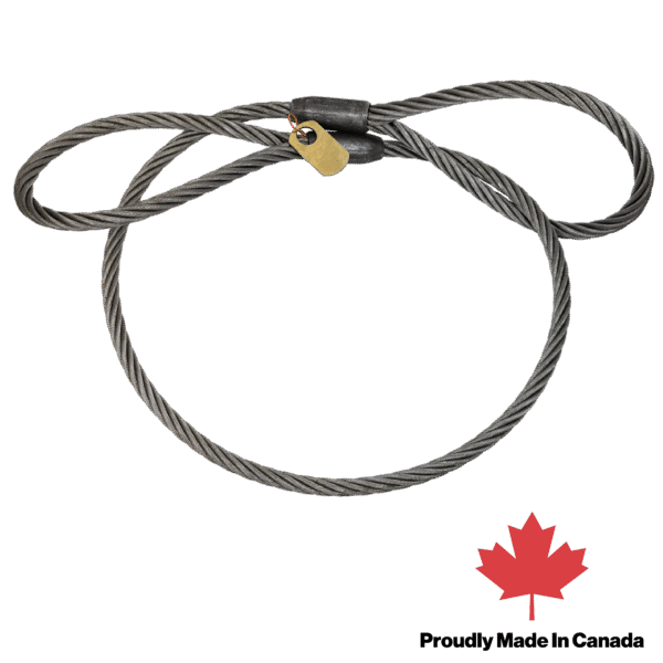 Product photo Canyon Rigging Wire Rope Sling with a caption in the bottom right corner that says Proudly Made in Canada