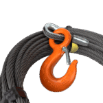 Canyon Rigging product photo of a Wire Rope Winch Line with Rig-It Eye Hook. This photo focuses on the eye hook.