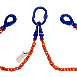 Product Photo of Canyon Rigging Chain Sling. it has orange chain and blue rigging equipment.
