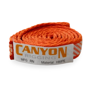 Canyon Rigging Personal Anchor Sling Product Photo. THe product is rolled into a small cylinder.