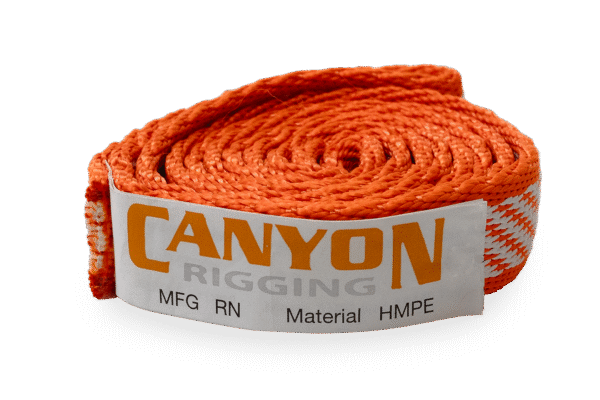 Canyon Rigging Personal Anchor Sling Product Photo. THe product is rolled into a small cylinder.