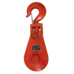 Rig-It Product photo for Single Sheave Snatch Block with Hook. The product is facing front and is painted an orange red.