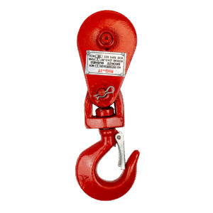 Rig-It Product photo for Single Sheave Snatch Block with Hook. The product is facing front and is painted an orange red.