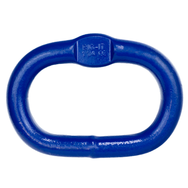 Rig-It master link product photo. The master link is a deep blue has a slight edge highlight.