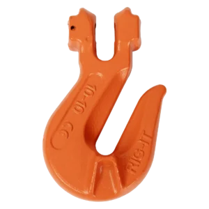 Canyon Rigging Clevis Grab Hook product photo. The Clevis grab hook is a light blue. Rig-it can be seen along its spine.