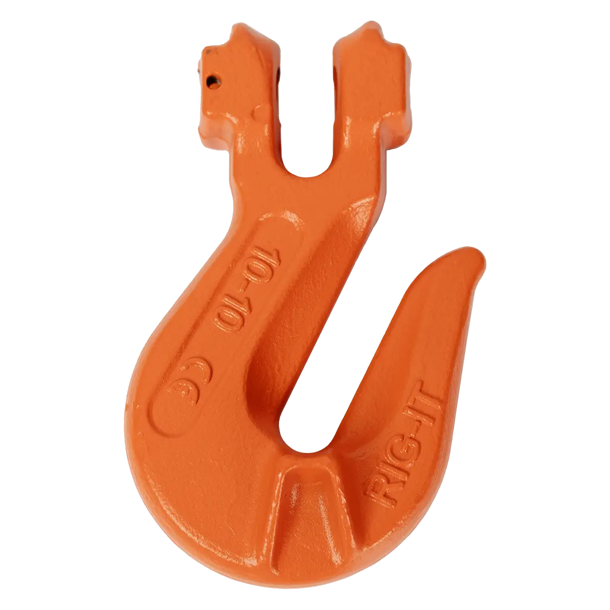 Canyon Rigging Clevis Grab Hook product photo. The Clevis grab hook is a light blue. Rig-it can be seen along its spine.