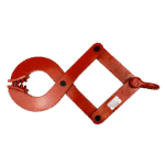 Product photo of a pallet puller. the pallet puller is coloured orange and displays product details on the frame.