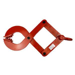 Product photo of a pallet puller. the pallet puller is coloured orange and displays product details on the frame.