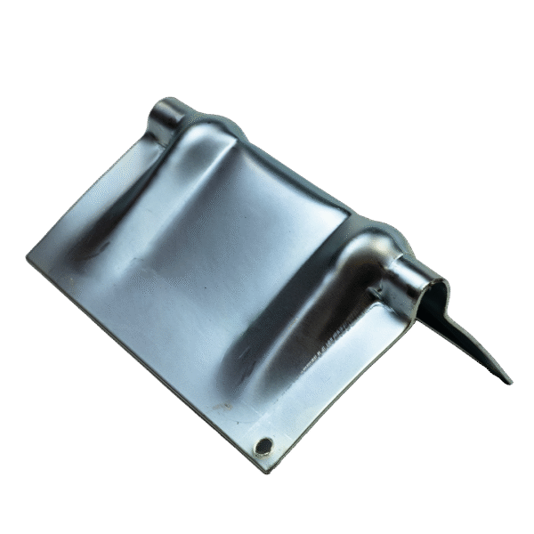 Canyon Rigging Steel Strap Protection product photo. the protection is a steel plate with a rounded edge. The metal is polished with guides for the strap.