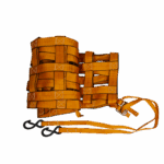 Canyon Rigging product photo of a cargo net. This photo shows the cargo net bundled up showing how small the net can get for storage purposes.