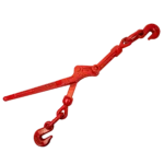 Lever Binder (lever load boomer) product photo for Canyon Rigging. The load binder is yellow and equipped with grab hooks on either end.