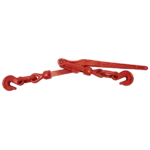Canyon Rigging product photo of a lever load binder. THe binder is a red orange colour and has a grab hook on either end