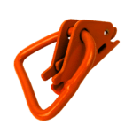 Canyon Rigging Product photo of a D-ring E-track Fitting. The fitting is orange.