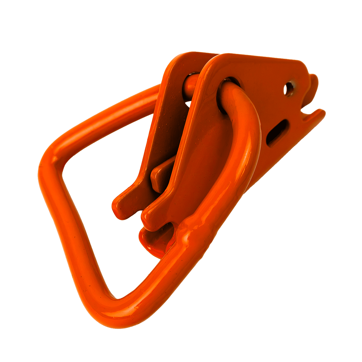 Canyon Rigging Product photo of a D-ring E-track Fitting. The fitting is orange.