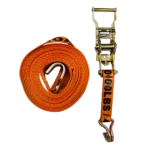 Canyon Rigging product photo of a ratchet strap with wire hook.