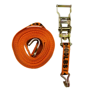 Canyon Rigging product photo of a ratchet strap with wire hook.