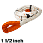 Canyon Rigging product photo of a 1 1/2 inch (diameter) synthetic tow ropes. in the bottom left corner there is an indicator to the ropes diameter which is 1 1/2 of an inch.