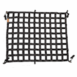 Canyon Rigging product photo of a black cargo net. The net is unfilled.