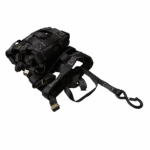 Canyon Rigging product photo of a black cargo net. The net is folded displaying