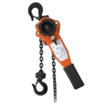 Canyon Rigging product photo of a lever hoist. The lever hoist has painted black chains to improve weather resistance.