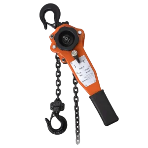 Canyon Rigging product photo of a lever hoist. The lever hoist has painted black chains to improve weather resistance.