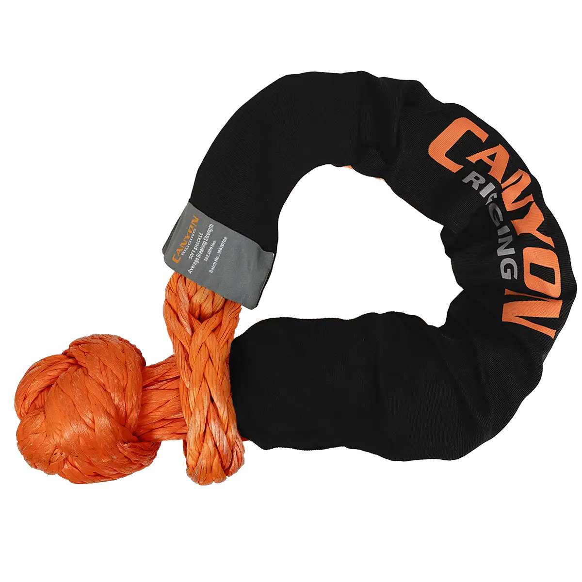 Canyon Rigging product photo of a 3/4 synthetic orange soft shackle.