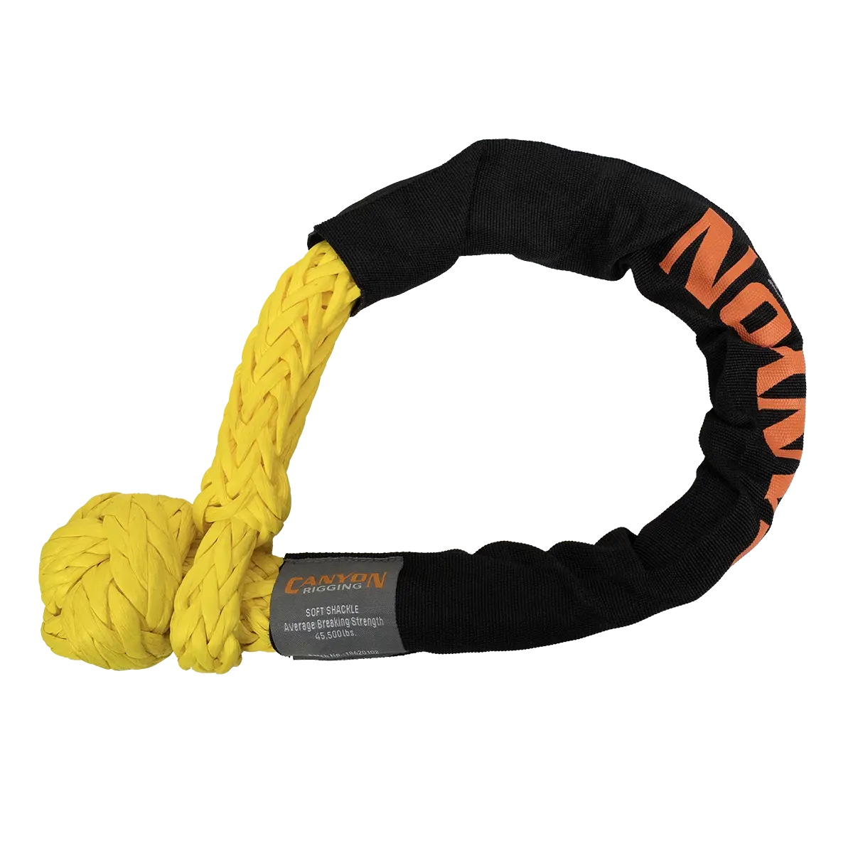 Canyon Rigging product photo of a yellow 1/2" soft shackle.